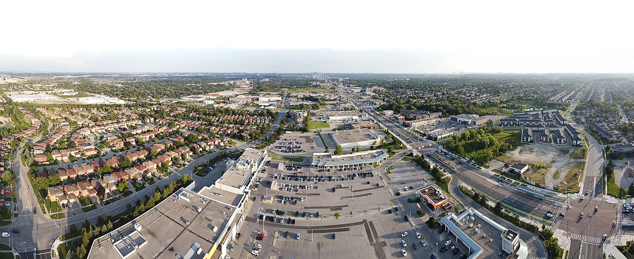 Aerial view over the homes and neighbourhoods of Elgin Mills in Richmond Hill, Ontario